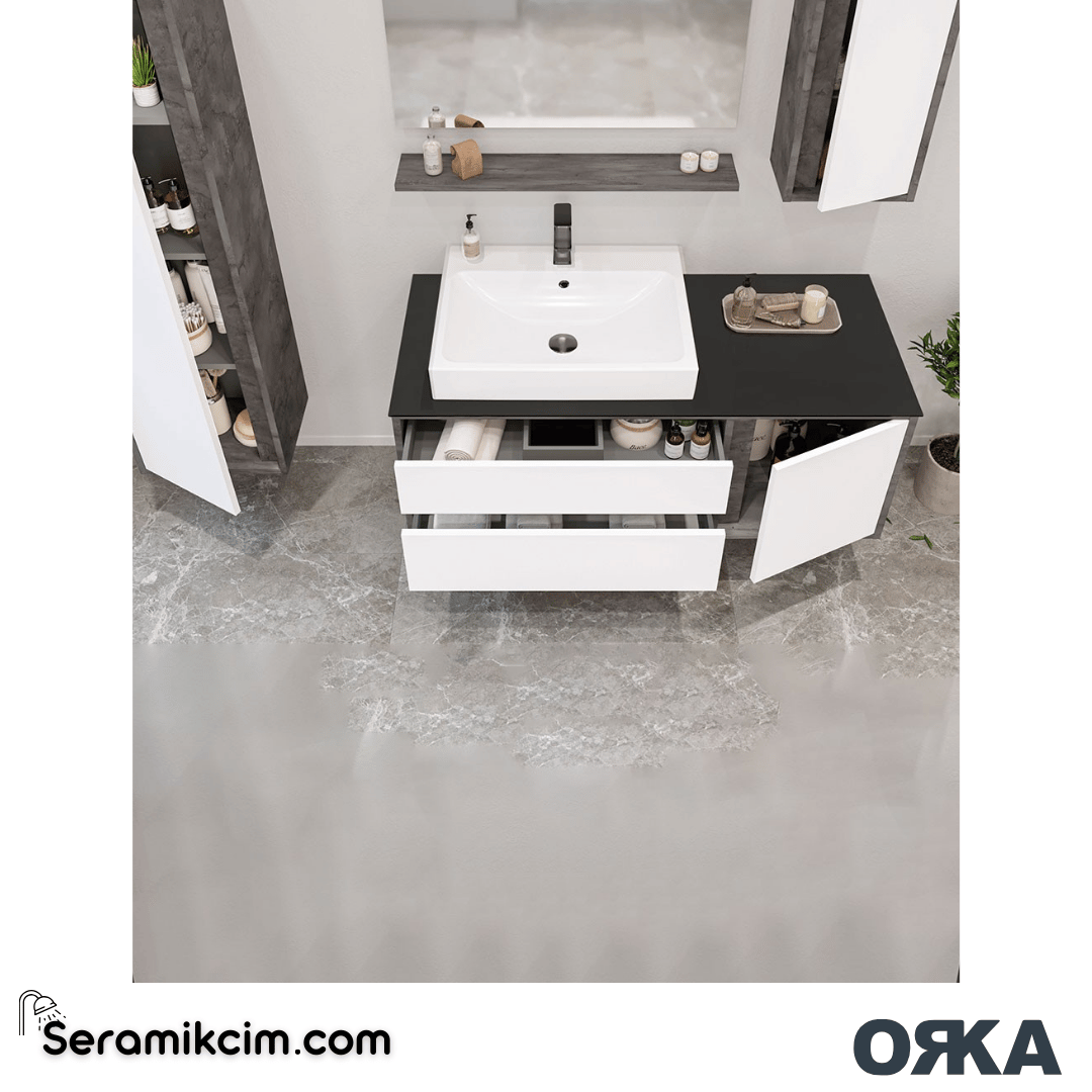 Orka Verona 120cm Banyo Dolabı Set Beyaz Sağ Lavabolu - ORK273.120.01.TKM