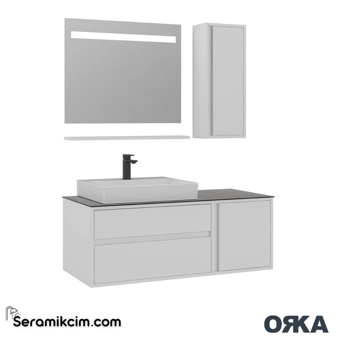 Orka Verona 120cm Banyo Dolabı Set Beyaz Sol Lavabolu - ORK273.120.01.TKM