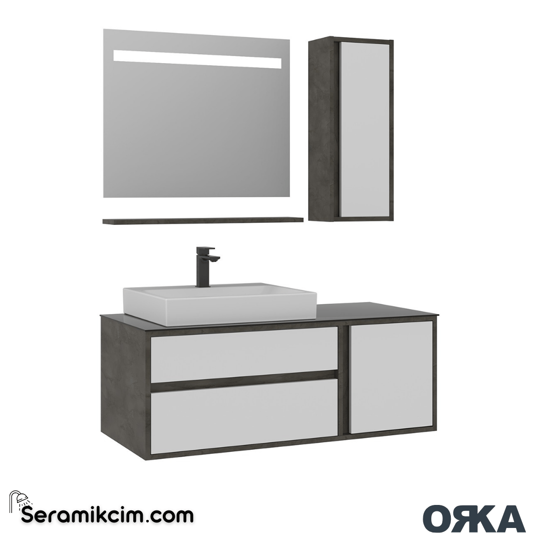 Orka Verona 120cm Banyo Dolabı Set Irony Beyaz Sol Lavabolu - ORK273.120.02.TKM