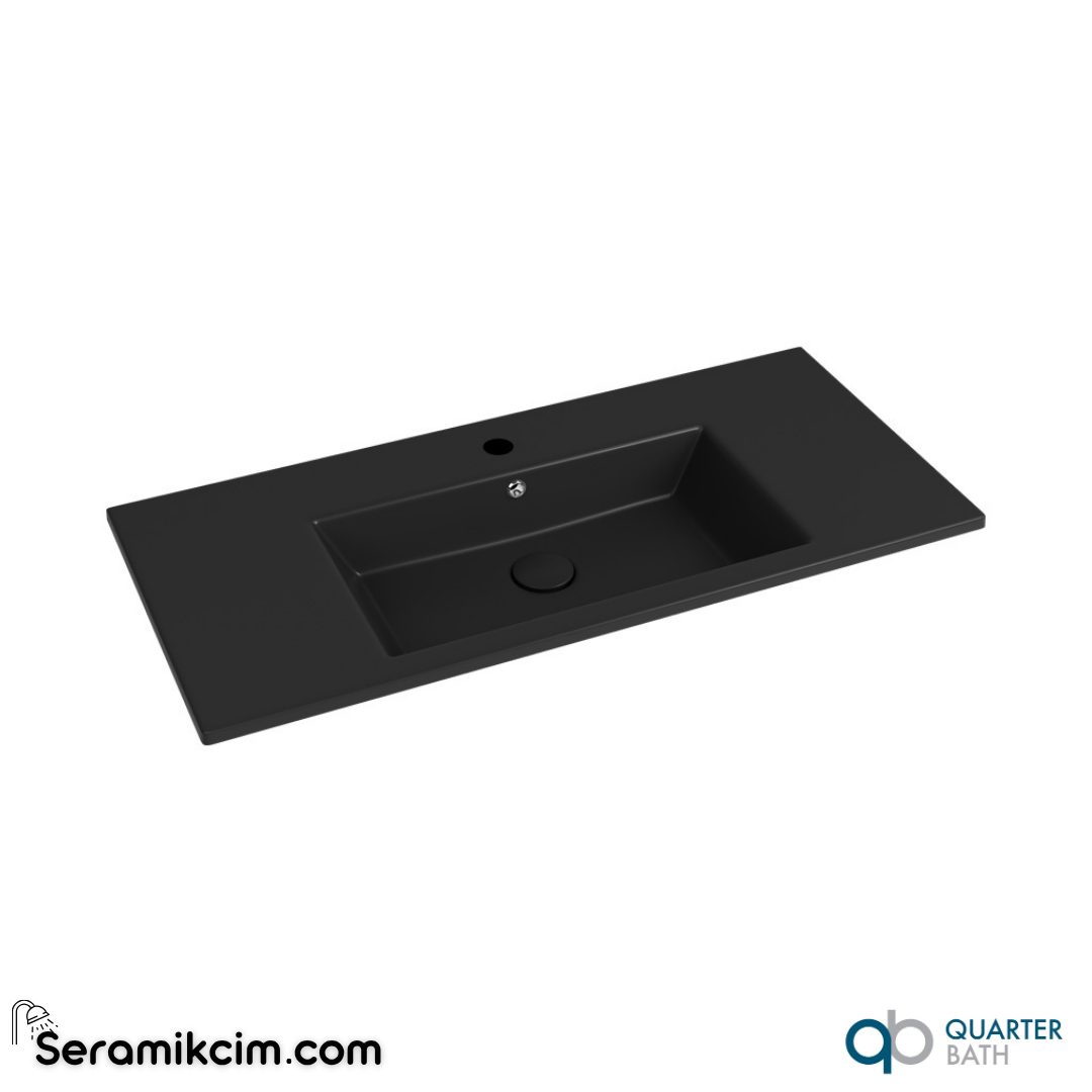 Quarter Bath 100cm Aquasol Line Dolap Uyumlu Etajerli Lavabo Mat Siyah - 70AQ21100.01.1.3.01