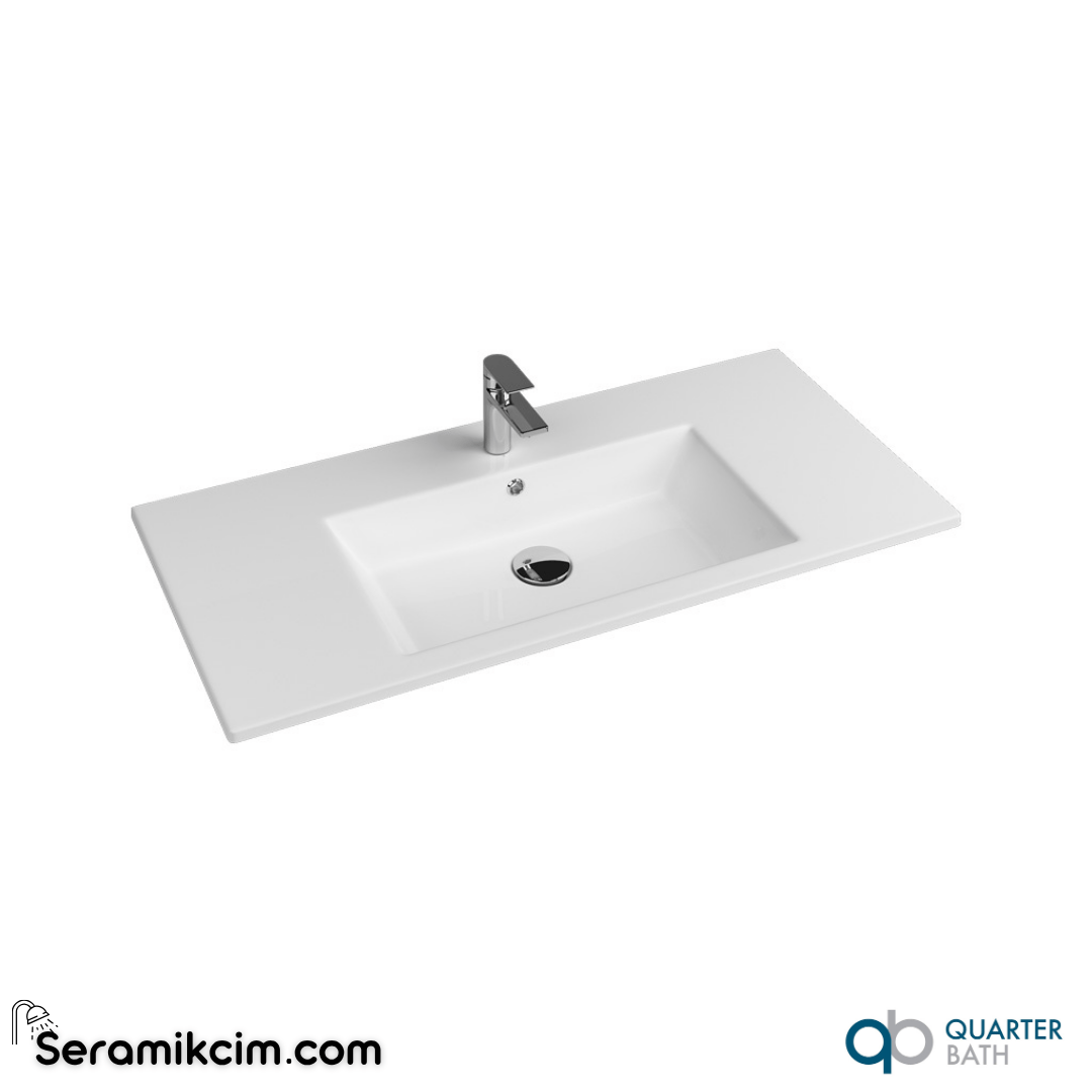 Quarter Bath 100cm Aquasol Line Dolap Uyumlu Etajerli Lavabo Beyaz - 70AQ21100