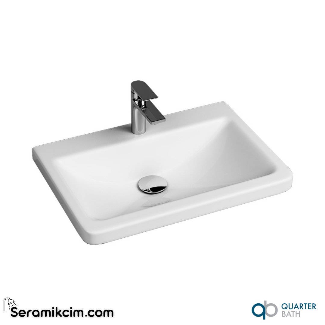 Quarter Bath 55cm Space Line - S Dolap Uyumlu Etajerli Lavabo Beyaz - 70SP21055