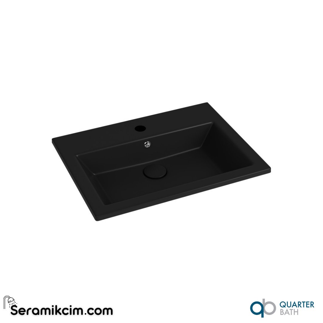 Quarter Bath 60cm Aquasol Line Dolap Uyumlu Etajerli Lavabo Mat Siyah - 70AQ21060.01.1.3.01