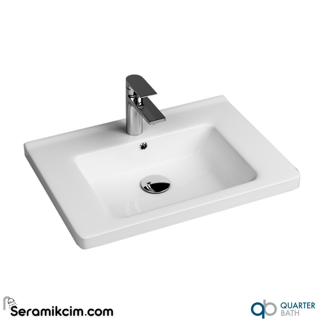 Quarter Bath 65cm Space Line Dolap Uyumlu Etajerli Lavabo Beyaz - 70SP21065