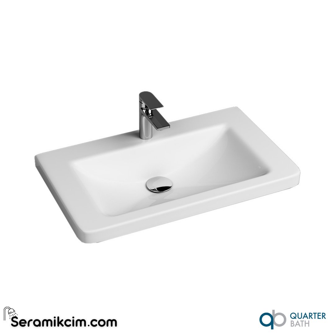 Quarter Bath 65cm Space Line - S Dolap Uyumlu Etajerli Lavabo Beyaz - 70SP21165
