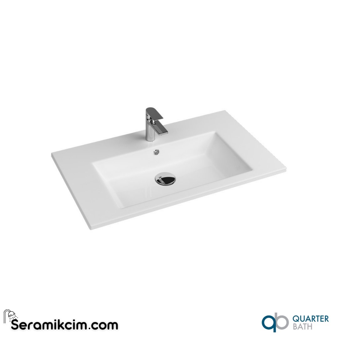 Quarter Bath 80cm Aquasol Line Dolap Uyumlu Etajerli Lavabo Beyaz - 70AQ21080