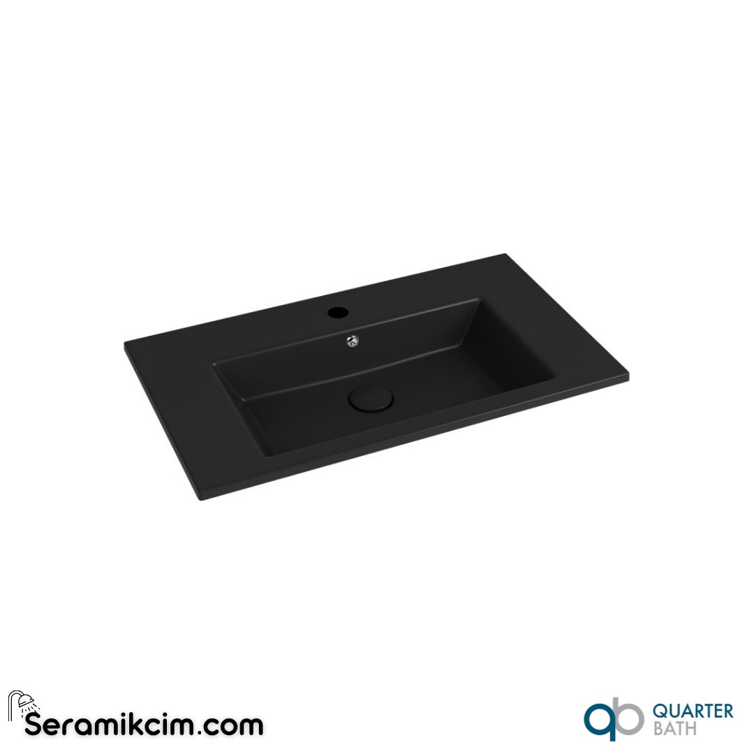 Quarter Bath 80cm Aquasol Line Dolap Uyumlu Etajerli Lavabo Mat Siyah - 70AQ21080.01.1.3.01