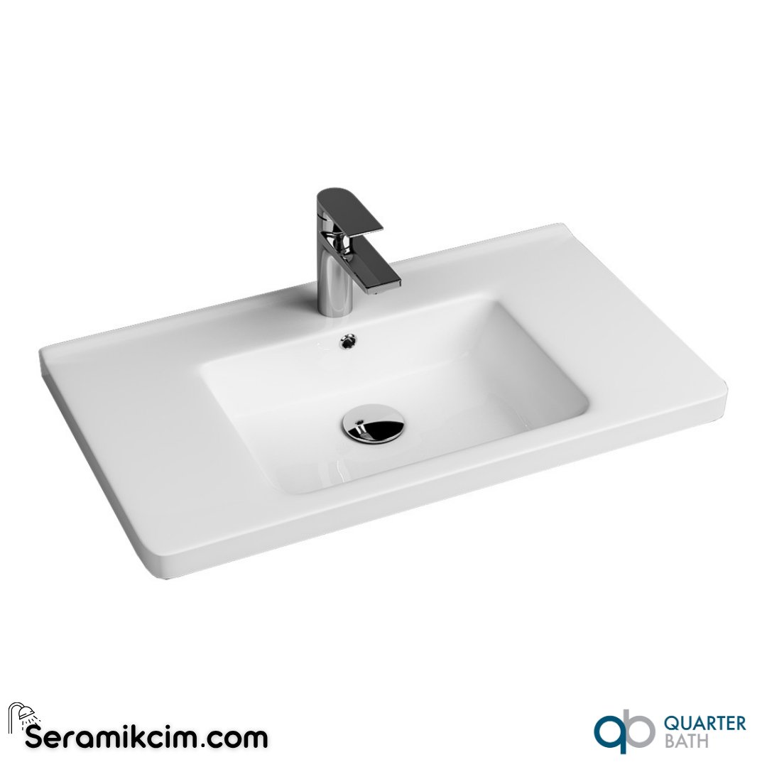 Quarter Bath 80cm Space Line Dolap Uyumlu Etajerli Lavabo Beyaz - 70SP21080