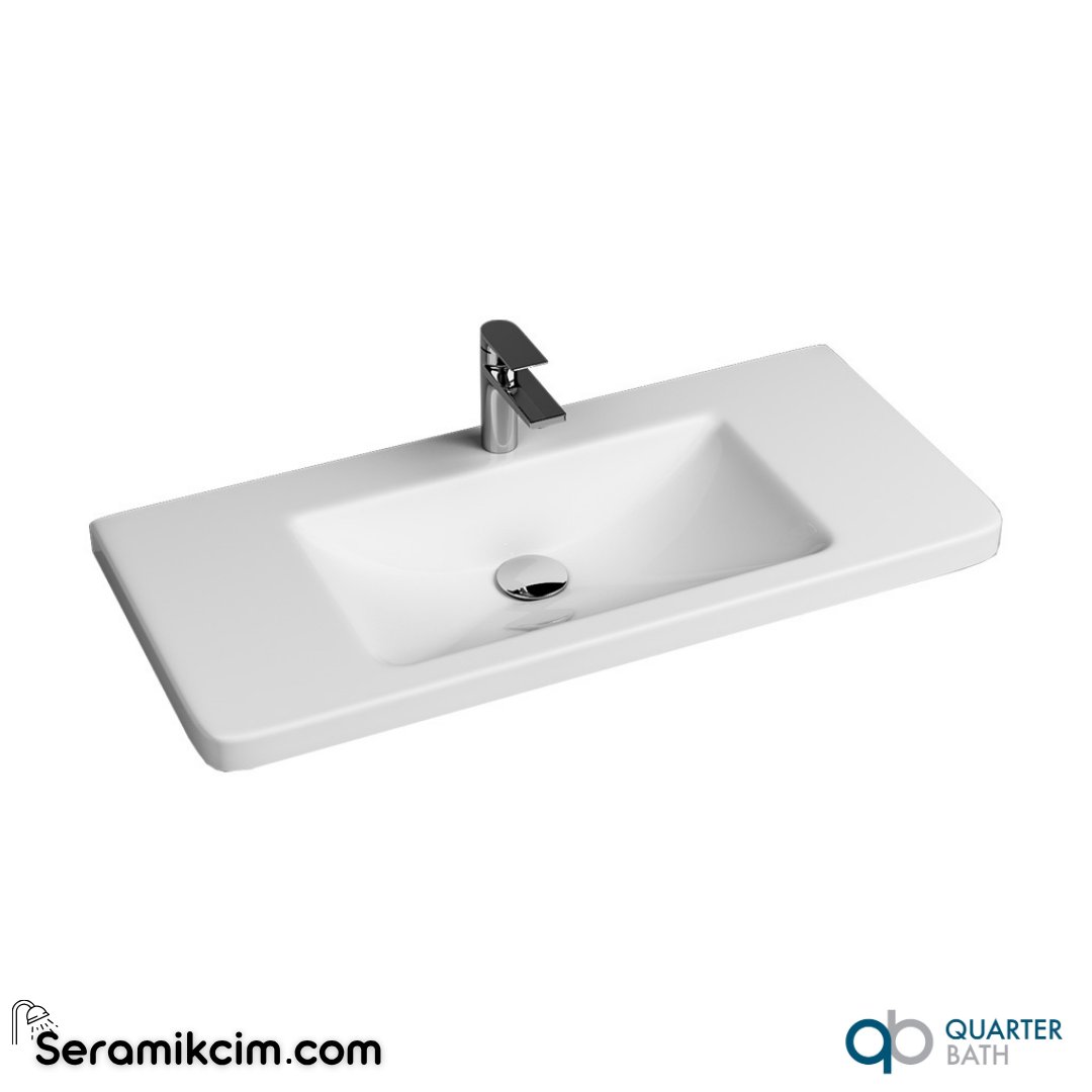 Quarter Bath 85cm Space Line - S Dolap Uyumlu Etajerli Lavabo Beyaz - 70SP21085