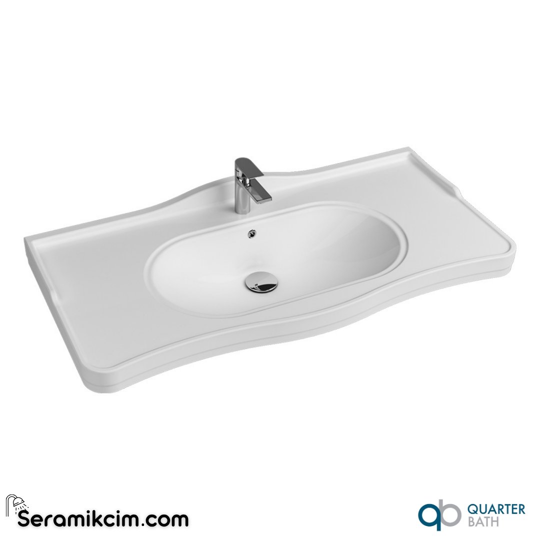 Quarter Bath Crown 107cm Dolap Uyumlu Etajerli Lavabo Beyaz - 70CR21107
