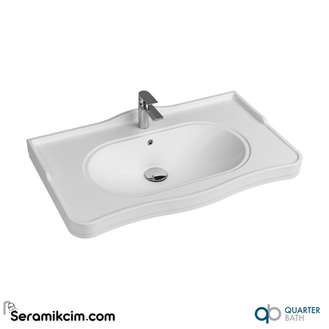 Quarter Bath Crown 85cm Dolap Uyumlu Etajerli Lavabo Beyaz - 70CR21085