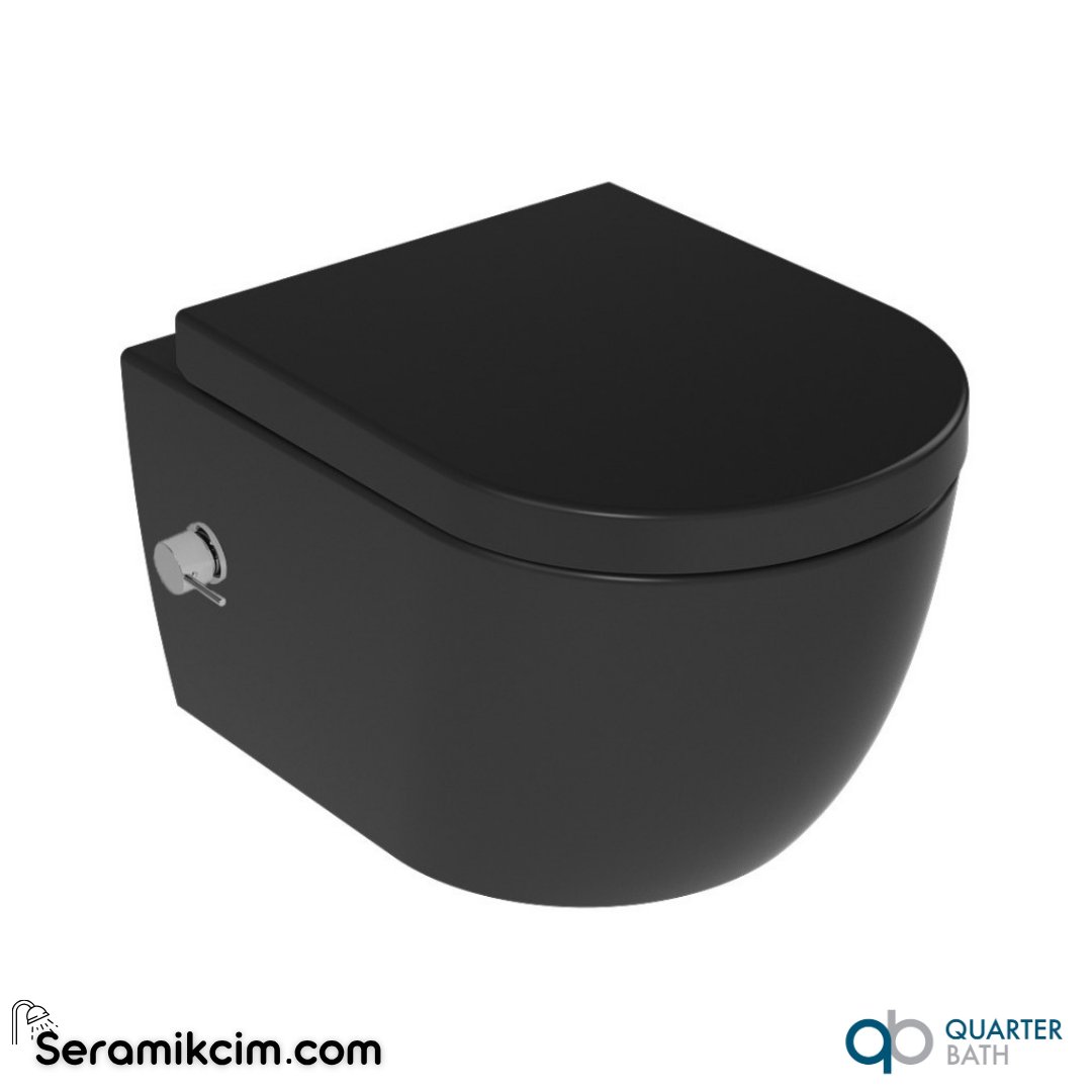 Quarter Bath Deep Rimless Asma Klozet Entegre Bataryalı Çift Su Girişli Mat Siyah - 70DE03054.01.4.3.02