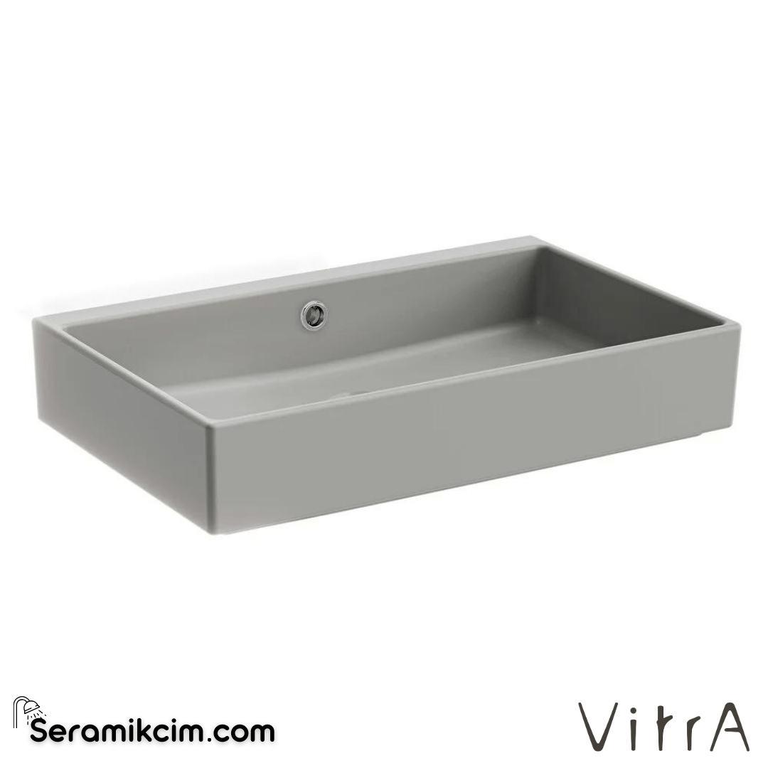 VitrA Archiplan Lavabo Kompakt, 60x38 cm Armatür Deliksiz, Su Taşma Delikli, Mat Taş Gri - 7404B076-0012