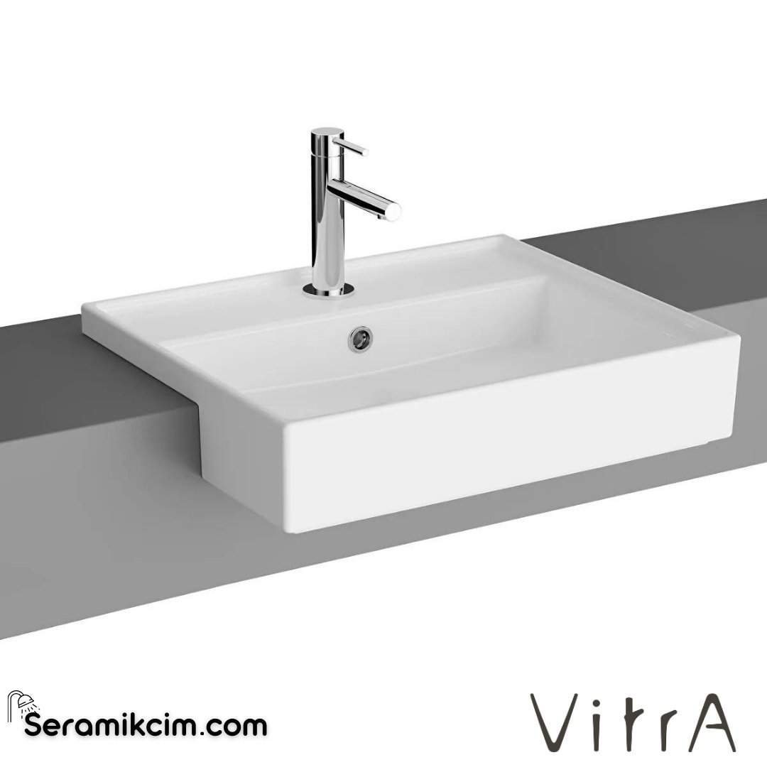 VitrA Archiplan Yarım Tezgah Lavabo 55x46 cm Tek Armatür Delikli, Su Taşma Delikli, Beyaz - 7412B003-0001
