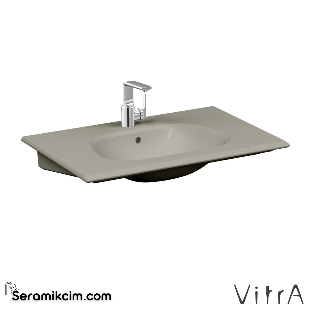 VitrA Frame Etajerli Lavabo 85x54 cm Tek Armatür Delikli, Su Taşma Delikli, Clean, Mat Bej - 5708B420-0001