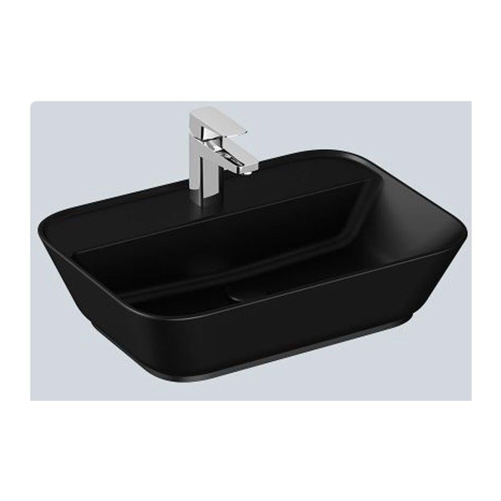 Vitra Geo Çanak Lavabo Dikdörtgen, 60X43 Cm Tek Armatür Delikli, Su Taşma Deliksiz, Mat Siyah - 7426B083-0041