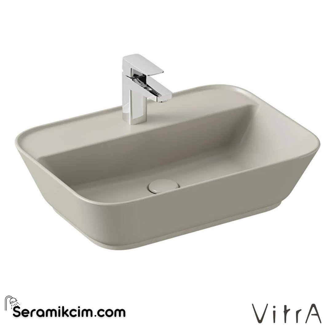 Vitra Geo Çanak Lavabo Dikdörtgen, 60X43 Cm Tek Armatür Delikli, Su Taşma Deliksiz, Mat Bej - 7426B020-0041