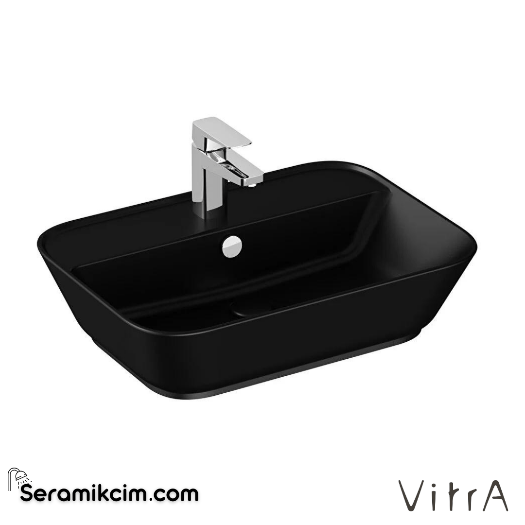 Vitra Geo Çanak Lavabo Dikdörtgen, 60X43 Cm Tek Armatür Delikli, Su Taşma Delikli, Mat Siyah - 7426B083-0001