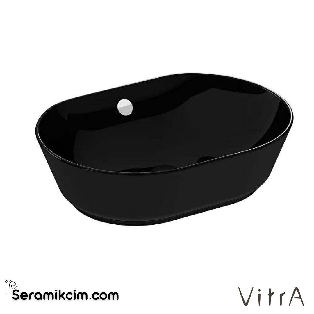 Vitra Geo Çanak Lavabo Oval, 55X40 Cm Armatür Deliksiz, Su Taşma Delikli, Siyah - 7427B070-0012
