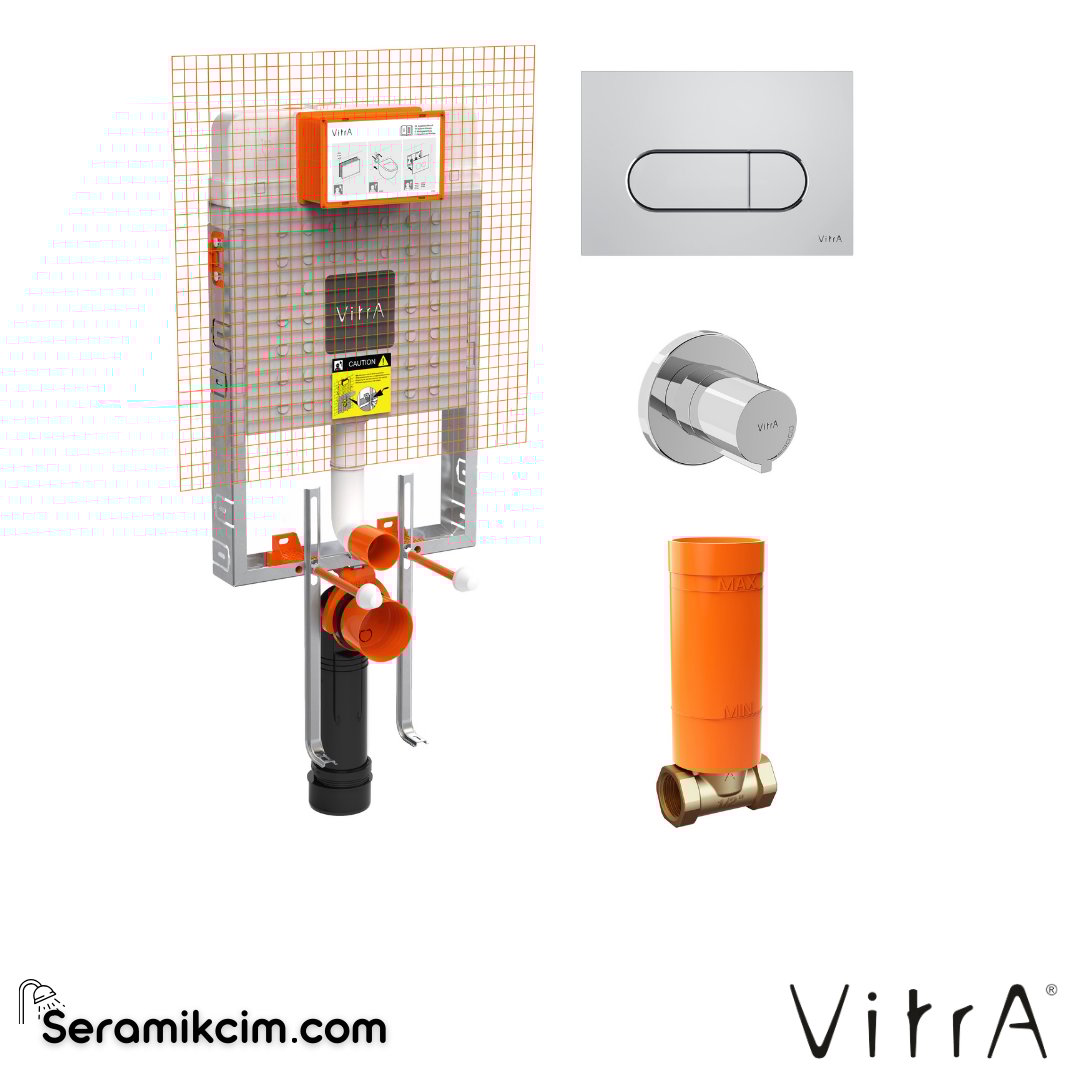 VitrA Gömme Rezervuar Seti panel ve stop valf dahil; 3/6 L kullanıma ayarlı (768-1851-01TP+740-2280+A41461GR+A41441) 800-2027 - 800-2027