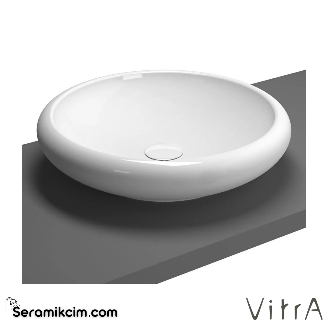 VitrA İstanbul Çanak Lavabo Yuvarlak, Kompakt, 50x50 cm Armatür Deliksiz, Su Taşma Deliksiz, Clean, Beyaz - 4522B403-0016