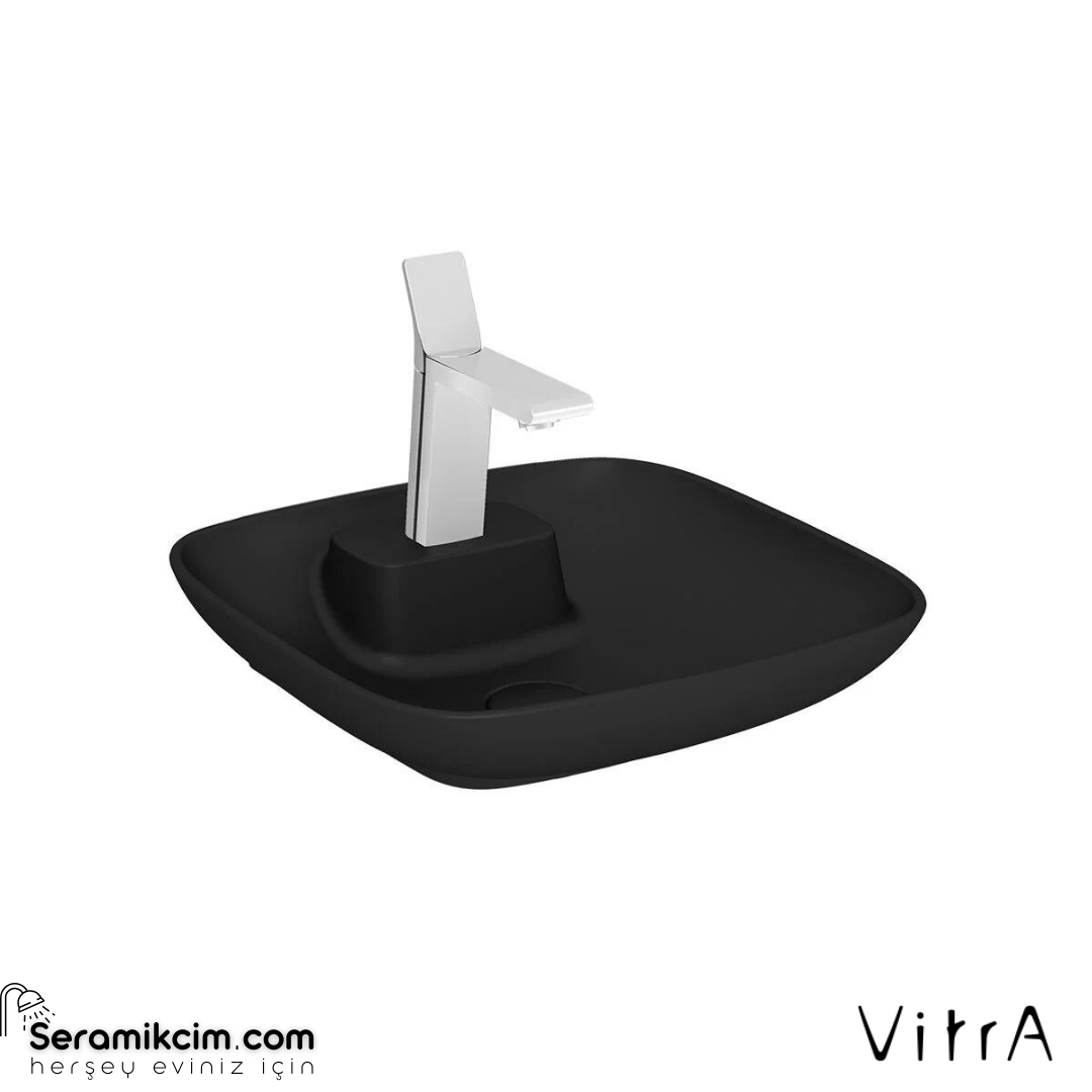 Vitra Memoria Çanak Lavabo Dikdörtgen, 45X45 Cm Tek Armatür Delikli, Su Taşma Deliksiz, Clean, Mat Siyah