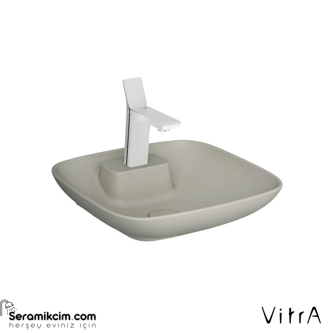 Vitra Memoria Çanak Lavabo Dikdörtgen, 45X45 Cm Tek Armatür Delikli, Su Taşma Deliksiz, Clean, Mat Bej