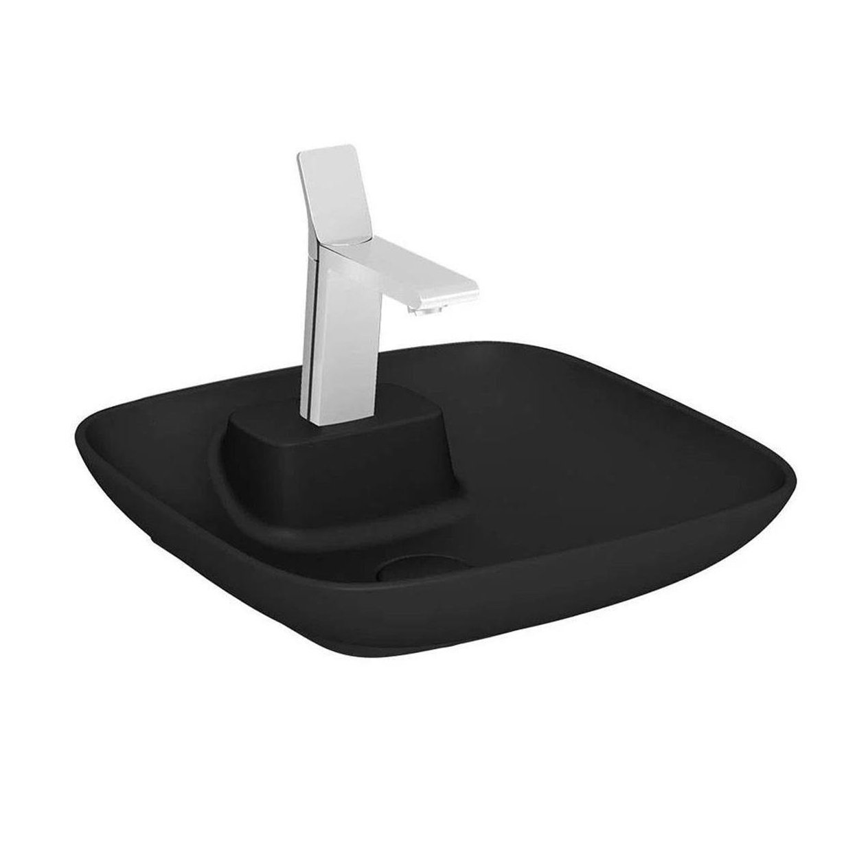 Vitra Memoria Çanak Lavabo Dikdörtgen, 45X45 Cm Tek Armatür Delikli, Su Taşma Deliksiz, Clean, Mat Siyah - 5887B483-0041