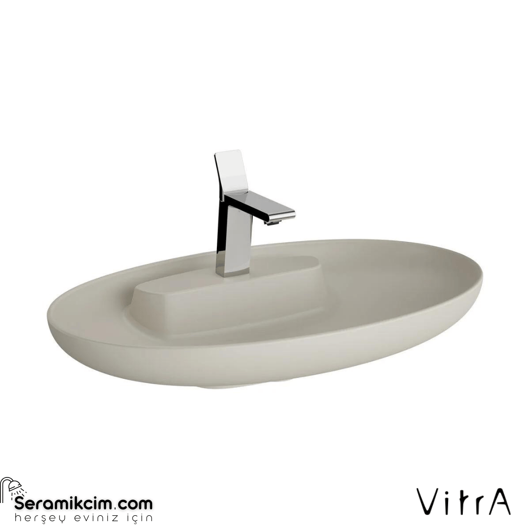 Vitra Memoria Çanak Lavabo Oval, 75X47 Cm Tek Armatür Delikli, Su Taşma Deliksiz, Clean, Mat Bej