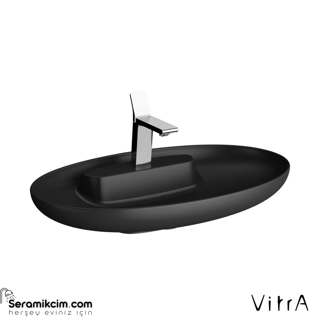 Vitra Memoria Çanak Lavabo Oval, 75X47 Cm Tek Armatür Delikli, Su Taşma Deliksiz, Clean, Mat Siyah