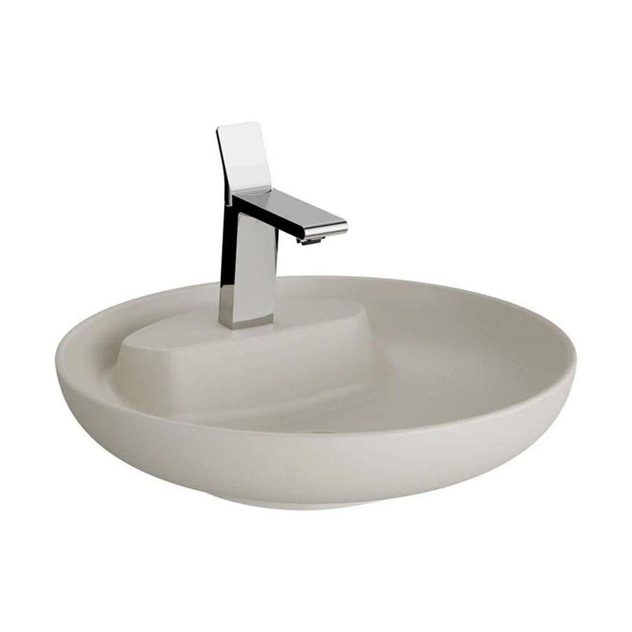 Vitra Memoria Çanak Lavabo Yuvarlak, Kompakt, 50X51 Cm Tek Armatür Delikli, Su Taşma Deliksiz, Clean, Mat Bej - 5880B420-0563