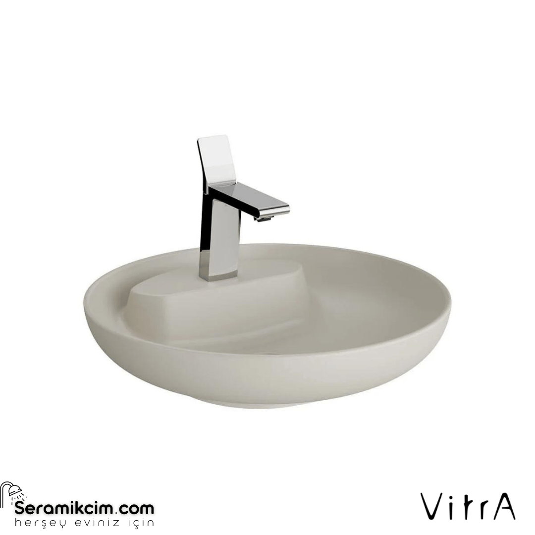 Vitra Memoria Çanak Lavabo Yuvarlak, Kompakt, 50X51 Cm Tek Armatür Delikli, Su Taşma Deliksiz, Clean, Mat Bej