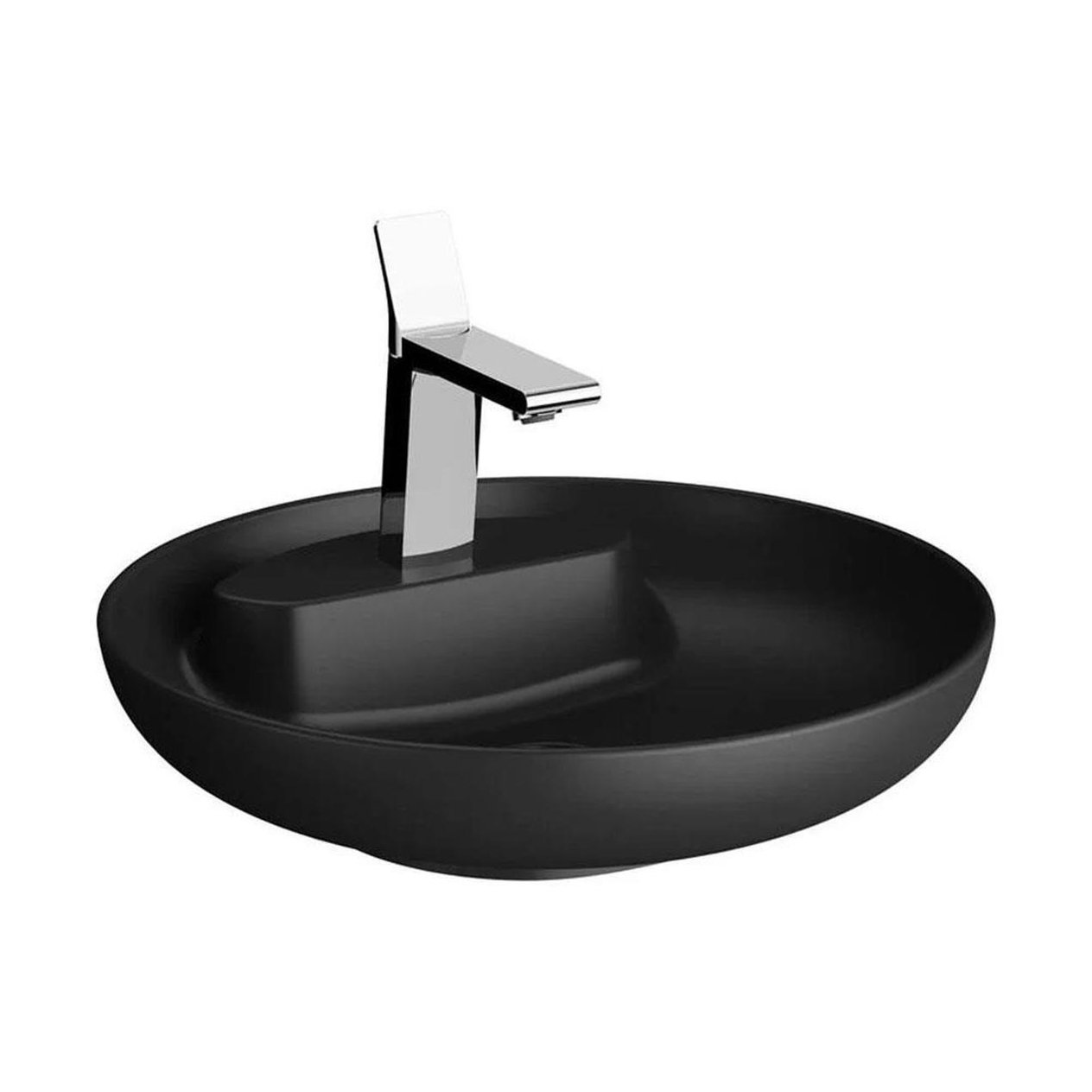 Vitra Memoria Çanak Lavabo Yuvarlak, Kompakt, 50X51 Cm Tek Armatür Delikli, Su Taşma Deliksiz, Clean, Mat Siyah - 5880B483-0563