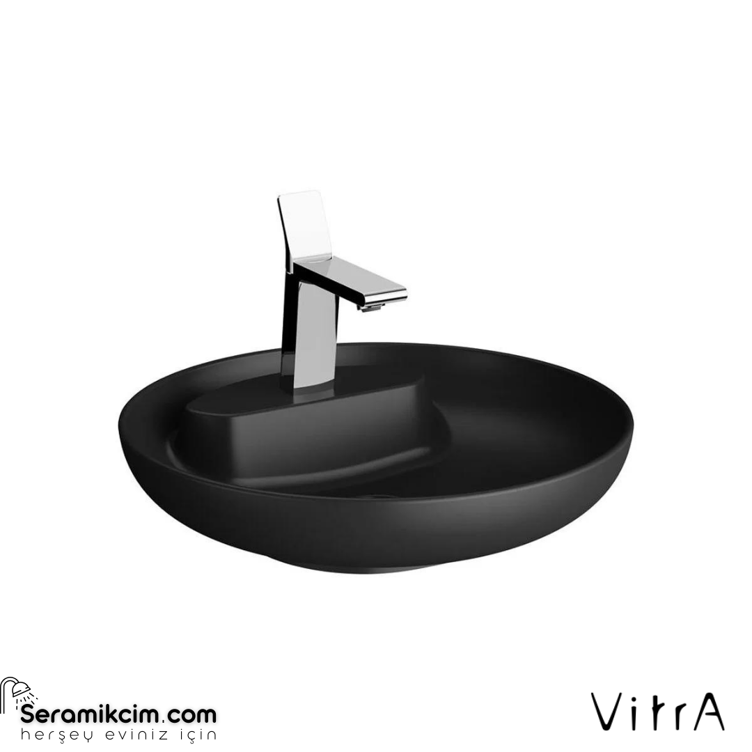 Vitra Memoria Çanak Lavabo Yuvarlak, Kompakt, 50X51 Cm Tek Armatür Delikli, Su Taşma Deliksiz, Clean, Mat Siyah