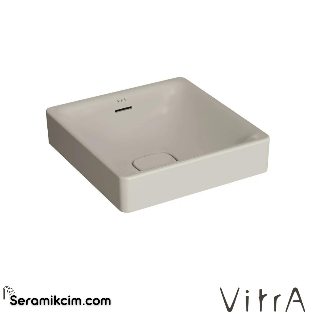 VitrA Metropole Çanak Lavabo Kare, 40x40 cm Armatür Deliksiz, Su Taşma Delikli, Taupe - 7533B020-0673
