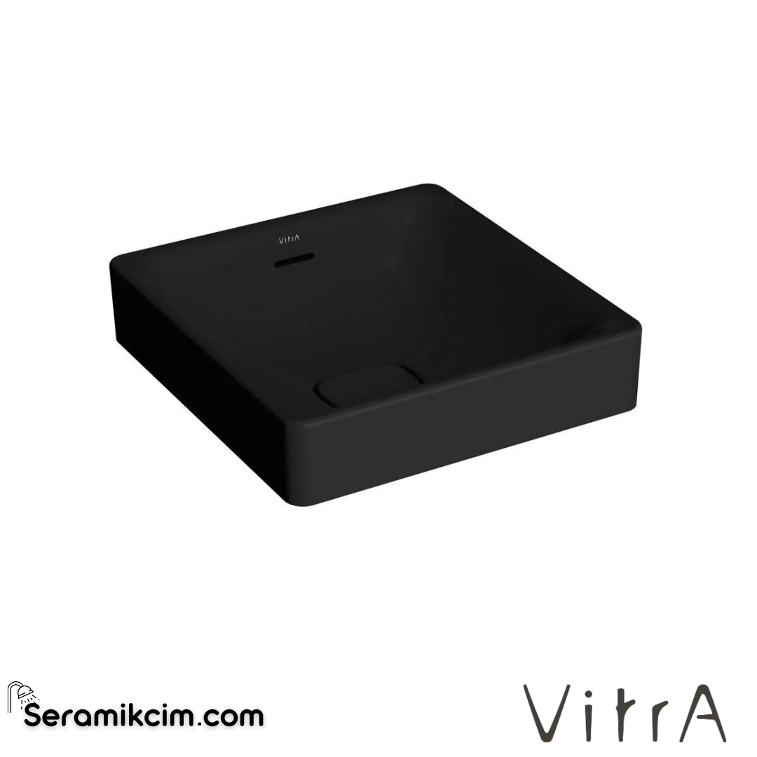 VitrA Metropole Çanak Lavabo Kare, 40x40 cm Armatür Deliksiz, Su Taşma Delikli, Mat Siyah - 7533B083-0673