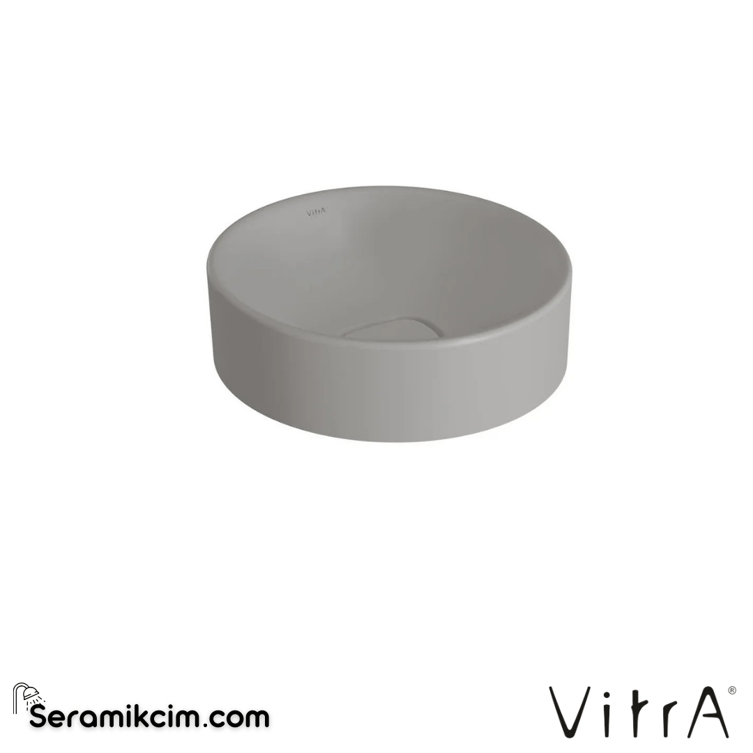 VitrA Metropole Çanak Lavabo Yuvarlak, Kompakt, 40x38 cm Armatür Deliksiz, Su Taşma Deliksiz, Mat Taş Gri - 7542B076-0016