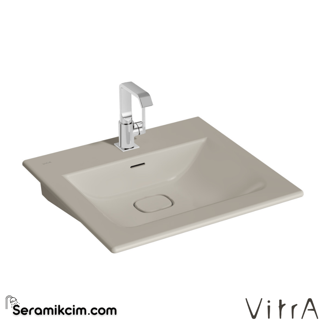 VitrA Metropole Etajerli Lavabo 60x53 cm Tek Armatür Delikli, Su Taşma Delikli, Taupe - 7537B020-0001