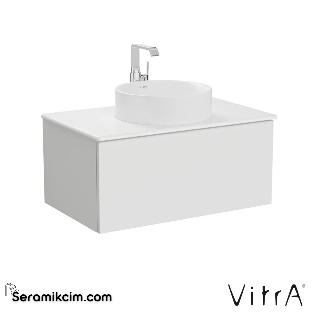 VitrA Metropole Pure Lavabo Dolabı 80 cm, bir çekmeceli çanak lavabolu ve seramik tezgahlı, mat açık gri 67216 - 67216