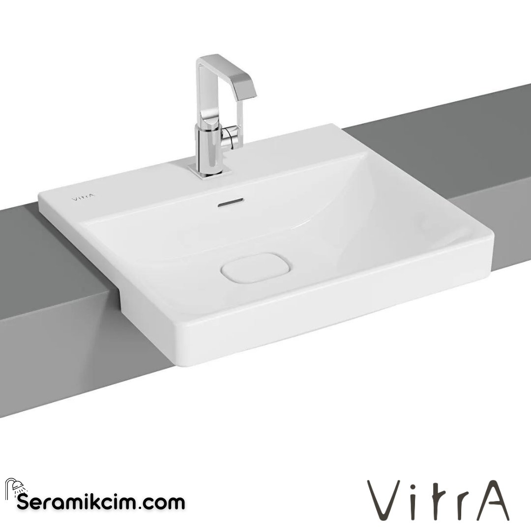 VitrA Metropole Yarım Tezgah Lavabo 55x47 cm Tek Armatür Delikli, Su Taşma Delikli, Beyaz - 7531B003-0001