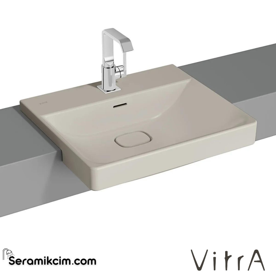 VitrA Metropole Yarım Tezgah Lavabo 55x47 cm Tek Armatür Delikli, Su Taşma Delikli, Taupe - 7531B020-0001