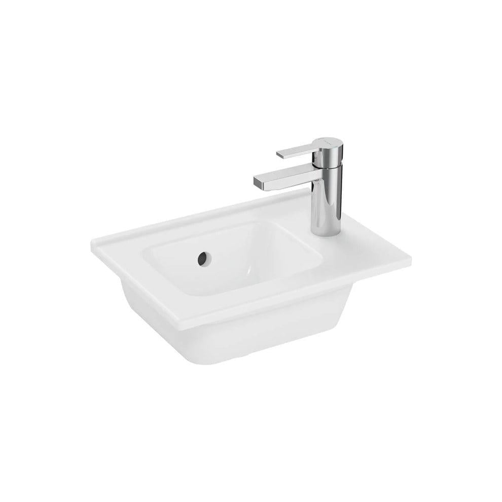 VitrA Mia Etajerli Lavabo Kompakt, 40x28 cm Sağdan Tek Armatür Delikli, Su Taşma Delikli, Beyaz - 7460L003-0029