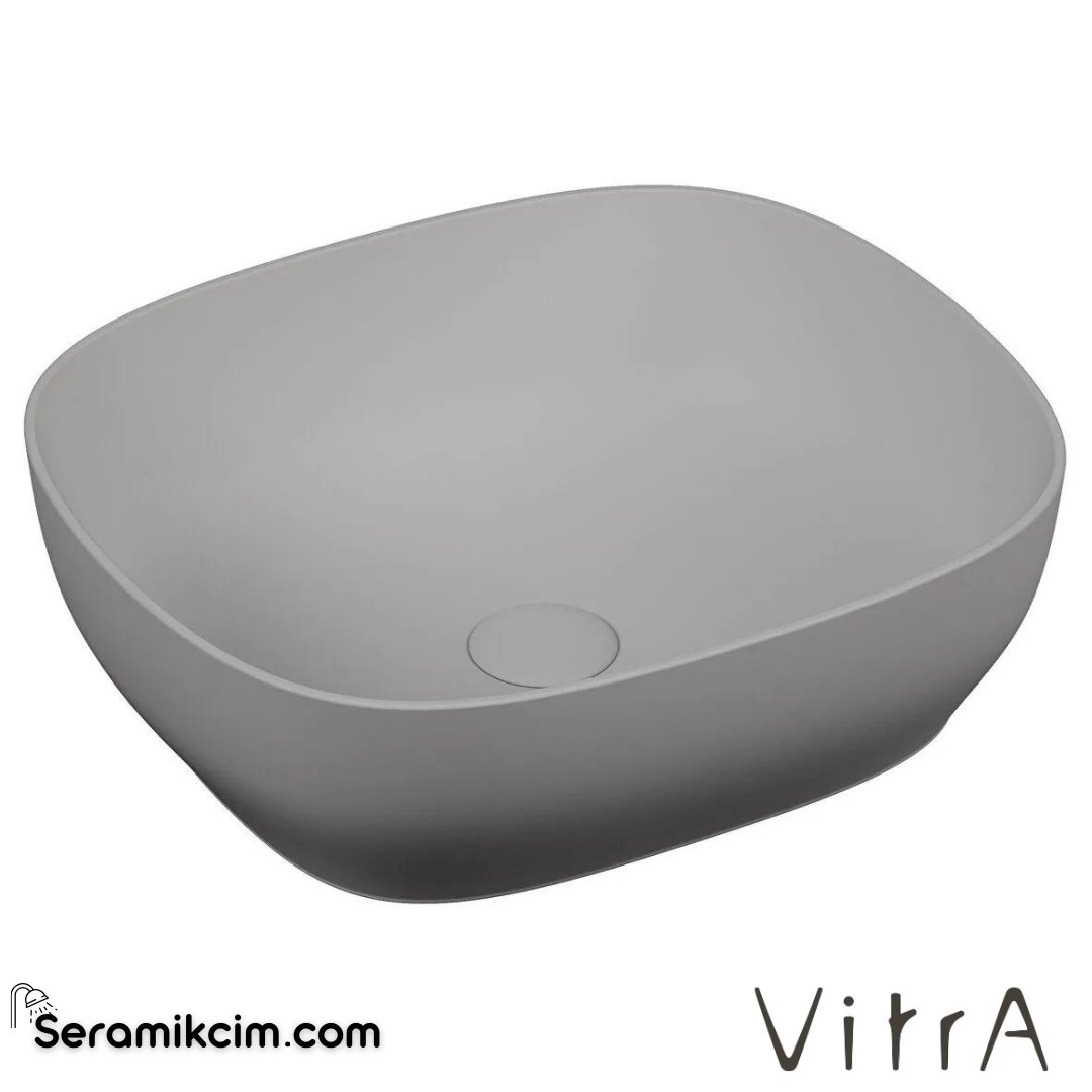 VitrA Outline Çanak Lavabo Dikdörtgen, 45x41 cm Armatür Deliksiz, Su Taşma Deliksiz, Clean, Mat Taş Gri - 5994B476-0016