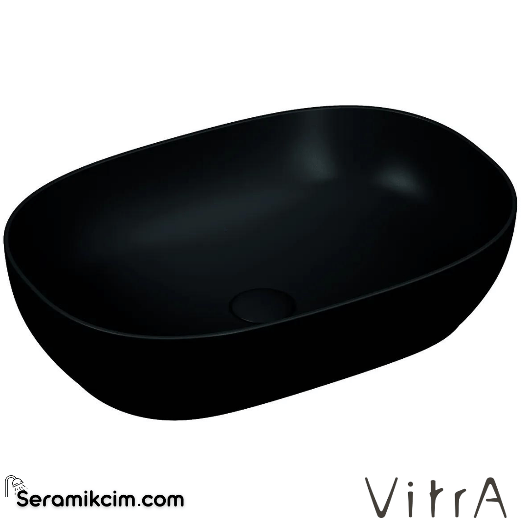 VitrA Outline Çanak Lavabo Oval, 60x40 cm Armatür Deliksiz, Su Taşma Deliksiz, Clean, Mat Siyah - 5995B483-0016