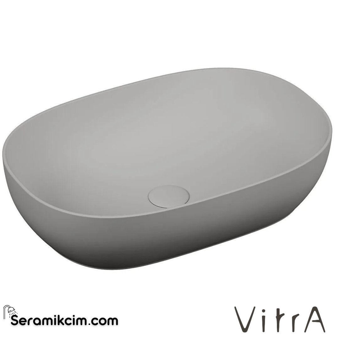 VitrA Outline Çanak Lavabo Oval, 60x40 cm Armatür Deliksiz, Su Taşma Deliksiz, Clean, Mat Taş Gri - 5995B476-0016
