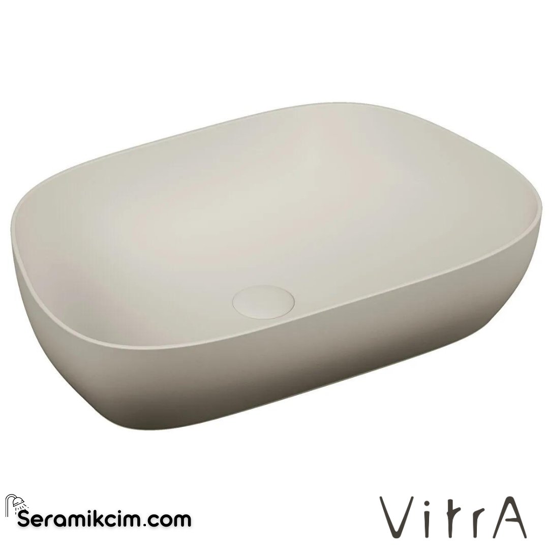 VitrA Outline Çanak Lavabo Tv Şekilli, 60x41 cm Armatür Deliksiz, Su Taşma Deliksiz, Clean, Mat Bej - 5993B420-0016