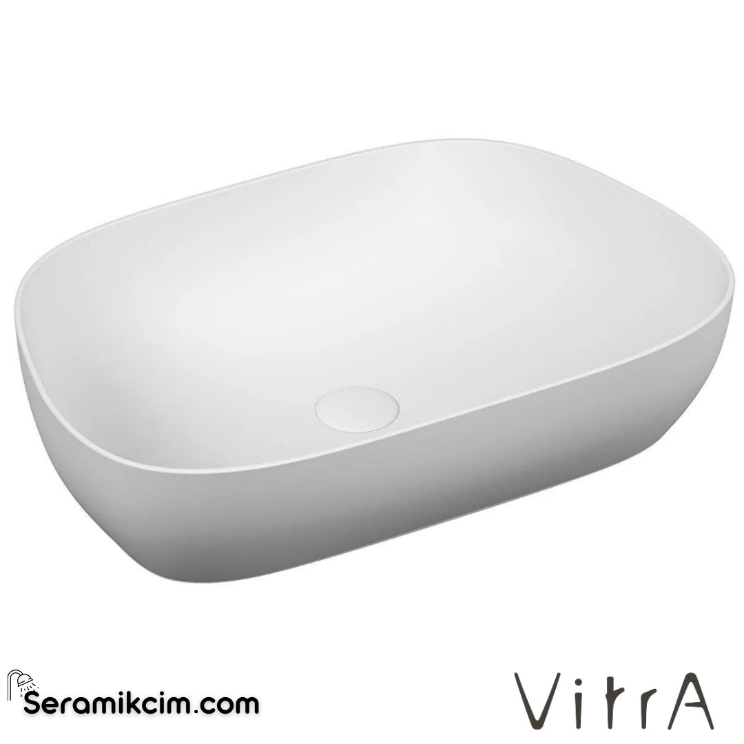 VitrA Outline Çanak Lavabo Tv Şekilli, 60x41 cm Armatür Deliksiz, Su Taşma Deliksiz, Clean, Mat Beyaz - 5993B401-0016
