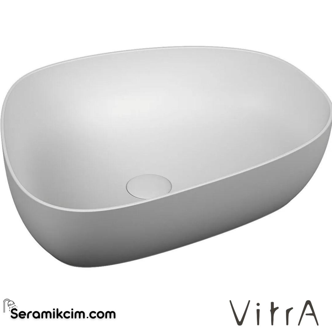 VitrA Outline Çanak Lavabo Tv Şekilli, 55x43 cm Armatür Deliksiz, Su Taşma Deliksiz, Clean, Mat Beyaz - 5991B401-0016