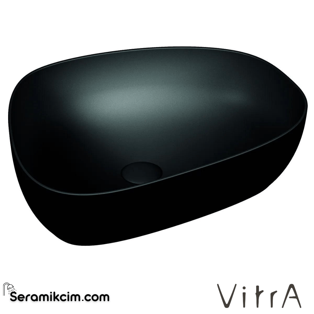 VitrA Outline Çanak Lavabo Tv Şekilli, 55x43 cm Armatür Deliksiz, Su Taşma Deliksiz, Clean, Mat Siyah - 5991B483-0016