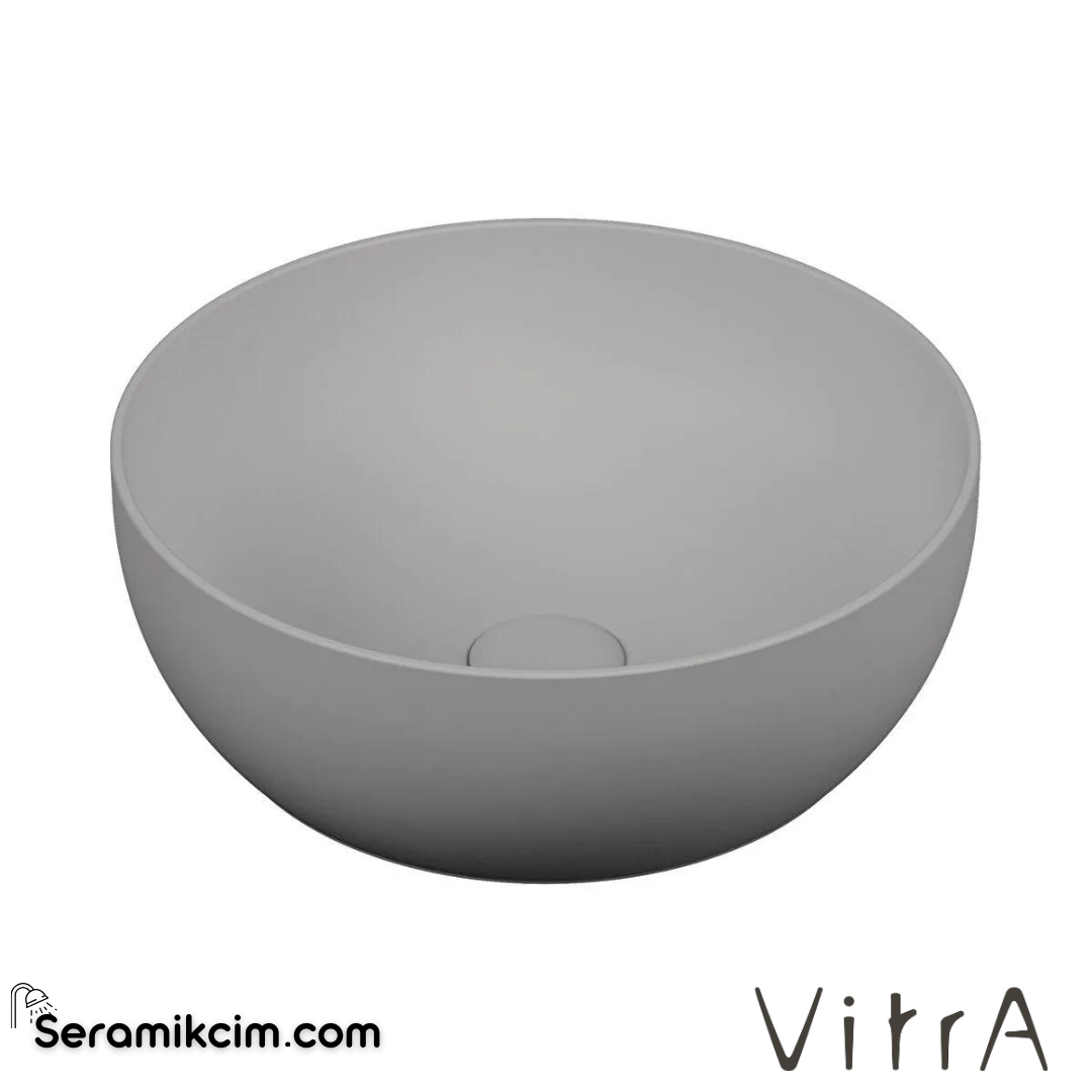 VitrA Outline Çanak Lavabo Yuvarlak, 40x40 cm Armatür Deliksiz, Su Taşma Deliksiz, Clean, Mat Taş Gri - 5992B476-0016